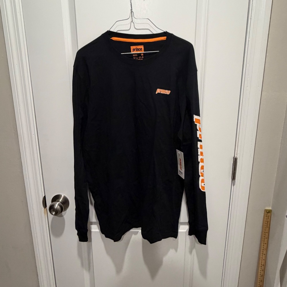 Prince Mens Long Sleeve T-Shirt Graphic Sleeve Logo Black Large NWT